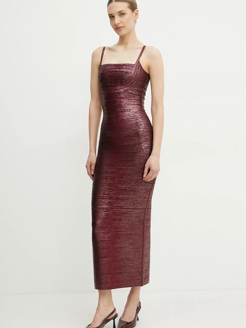 Herve Leger sukienka Gemma kolor bordowy maxi dopasowana HFL8503778