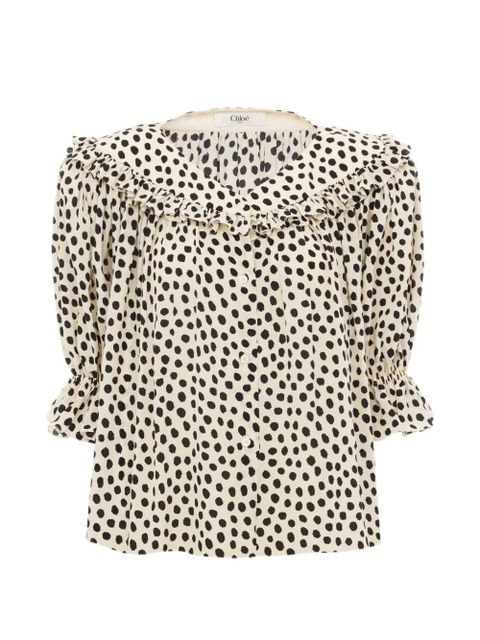 Chloé ruffled polka-dot top - Neutrals - zdjęcie produktu nr 1