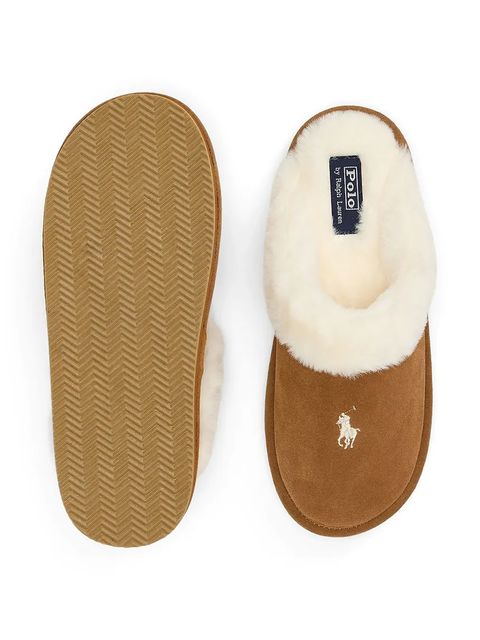 Polo Ralph Lauren kapcie zamszowe Kayleigh Scf kolor brązowy 842P03593001