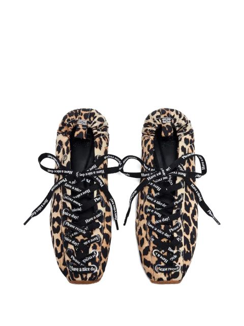 GANNI leopard-print lace-up ballet flats - Brown