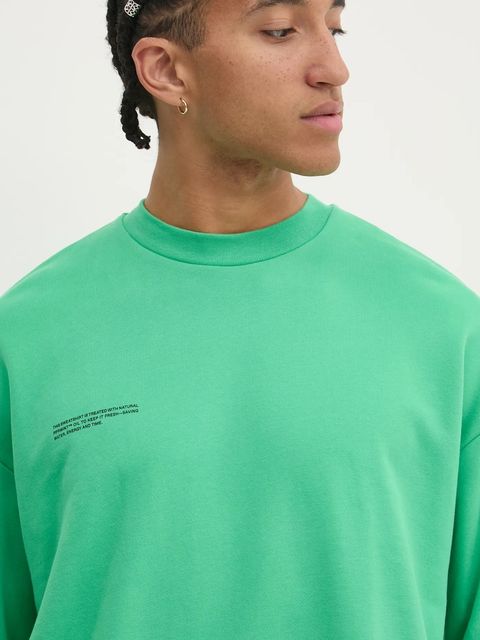 Pangaia bluza bawełniana kolor zielony z nadrukiem