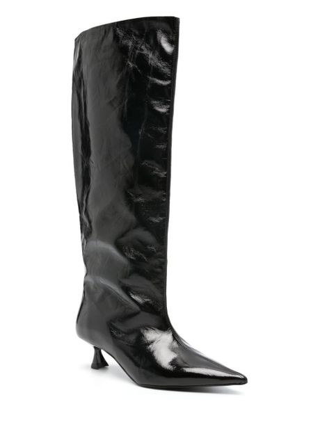 GANNI 45mm knee-high mid-heel boots - Black