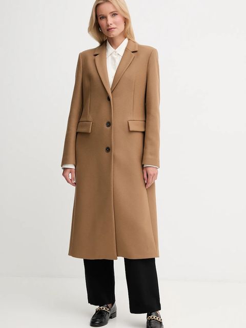 Tommy Hilfiger płaszcz z dodatkiem wełny kolor brązowy WW0WW47445 - zdjęcie produktu nr 1