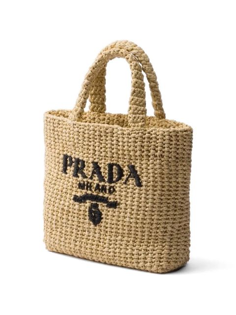 Prada small crochet tote bag - Neutrals