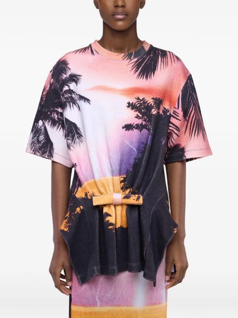 Rabanne thunderstorm-print bow-detail T-shirt - Black