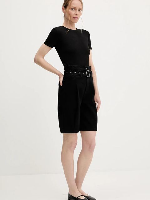 Answear.LAB szorty jeansowe damskie kolor czarny gładkie high waist