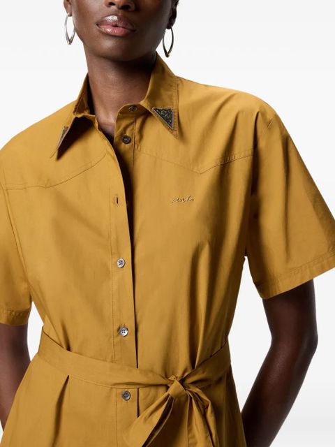 PINKO fringe-trimmed belted midi shirt dress - Yellow