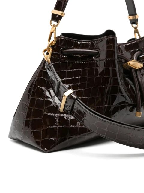 Jimmy Choo croc-effect drawstring leather tote bag - Brown