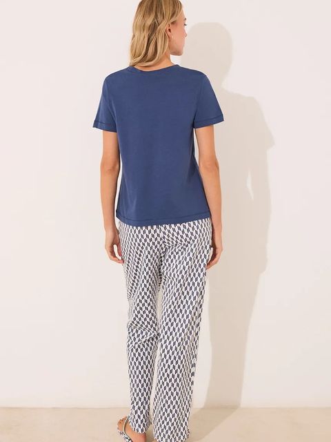 women'secret piżama bawełniana damska kolor granatowy 3132107