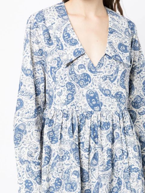 GANNI paisley-print cotton wrap dress - Blue