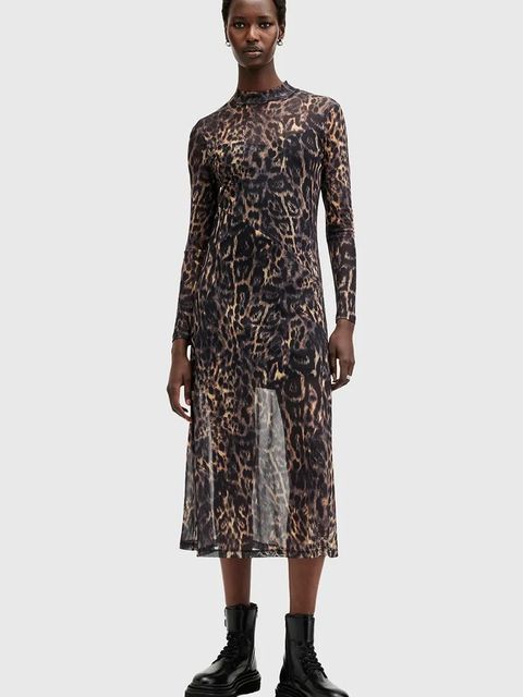 AllSaints sukienka HANNA kolor brązowy midi rozkloszowana W220DB