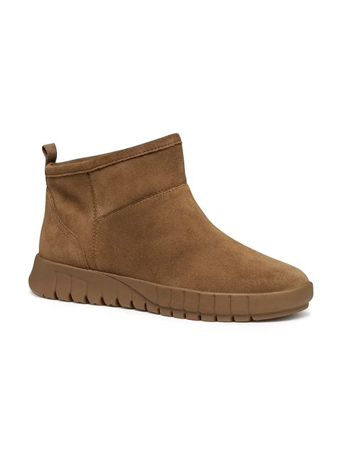 Geox botki zamszowe D FLEXTRIDE damskie kolor brązowy na płaskim obcasie D569AA 00022 C6372