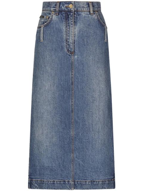 Dolce & Gabbana logo-plaque midi denim skirt - Blue - zdjęcie produktu nr 1