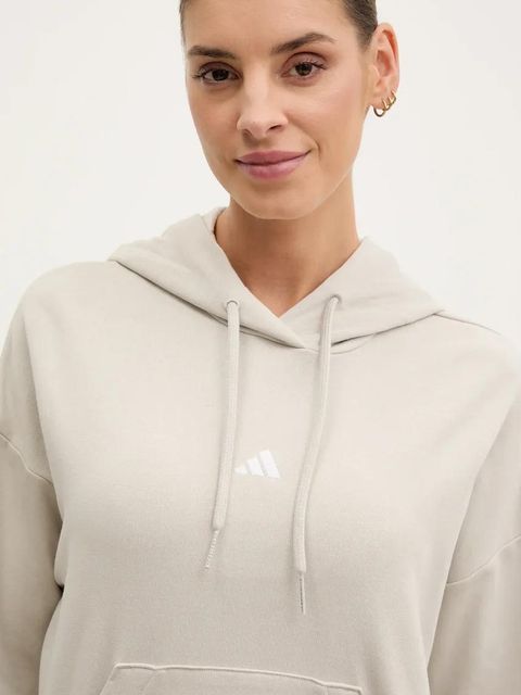 adidas bluza Essentials damska kolor beżowy z kapturem gładka JC5934