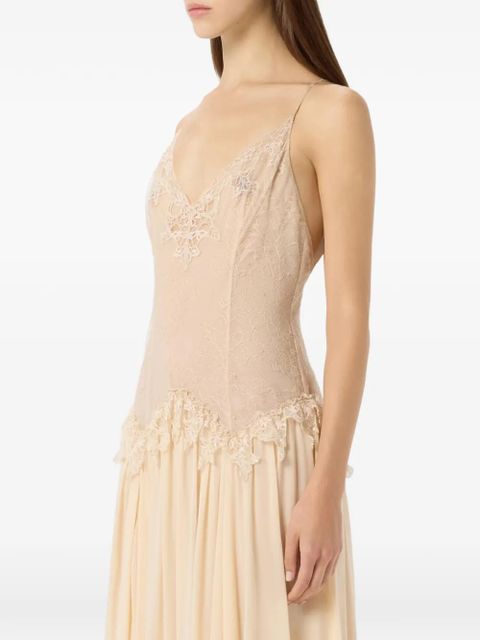 Blumarine lace-trimmed georgette dress - Neutrals