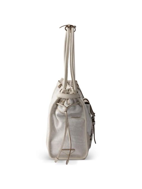 Prada Bonnie large printed linen and leather handbag - Neutrals