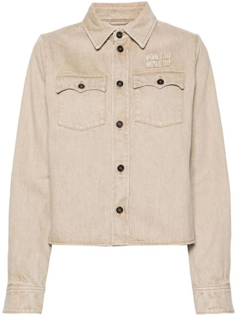 Miu Miu logo-appliqué denim jacket - Neutrals - zdjęcie produktu nr 1