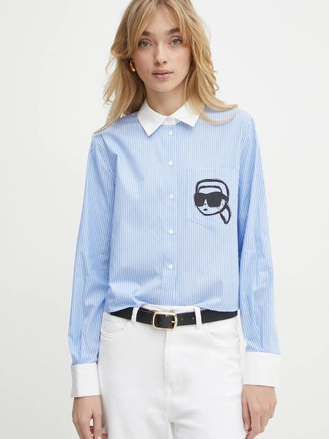 Karl Lagerfeld koszula bawełniana damska kolor niebieski regular z kołnierzykiem klasycznym A1W11037 - zdjęcie produktu nr 1