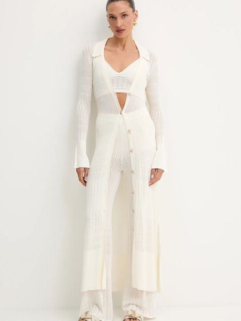 BOSS Orange spodnie damskie kolor beżowy dopasowane high waist 50535496