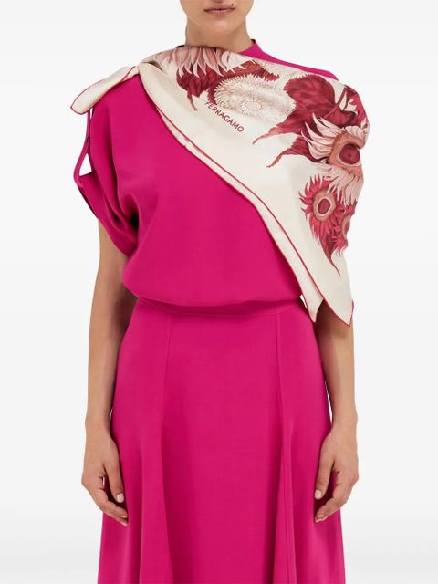 Ferragamo Sunflower print silk scarf - Neutrals