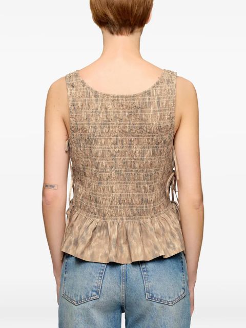 GANNI shirred tie blouse - Neutrals
