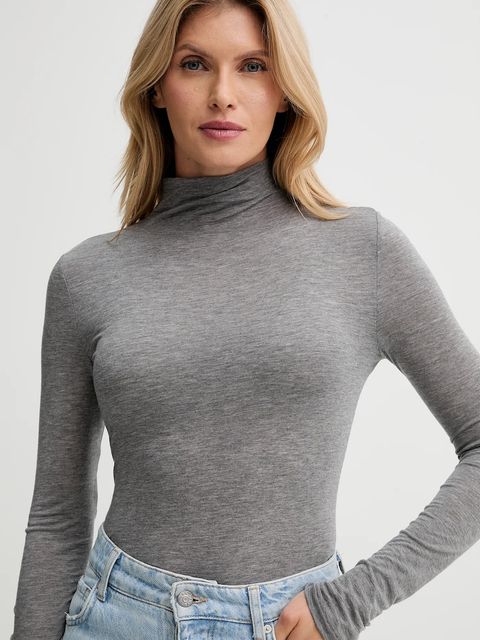 Calvin Klein longsleeve z dodatkiem wełny kolor szary z półgolfem LV044D239G