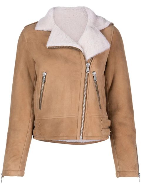 Yves Salomon shearling-trim leather biker jacket - Neutrals - zdjęcie produktu nr 1