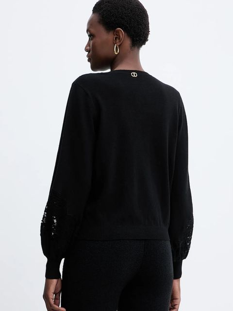 Twinset sweter z domieszką wełny damski kolor czarny 252TT3440