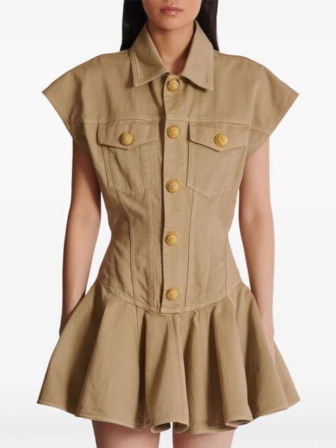 Balmain flared cotton-canvas dress - Neutrals