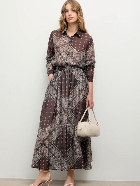 Answear.LAB koszula i spódnica damski kolor brązowy