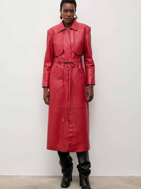 Bonded by Answear.LAB & LOBOS płaszcz skórzany kolor czerwony