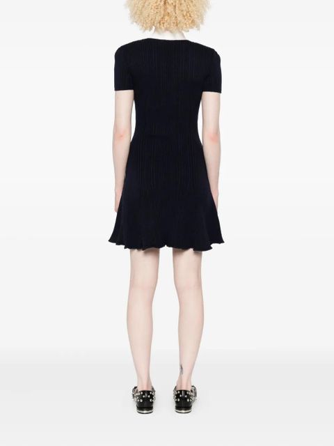 Self-Portrait collared button-detail mini dress - Blue