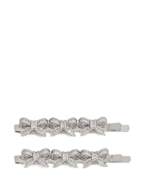 Self-Portrait crystal-embellished bow hair slides - Silver - zdjęcie produktu nr 1