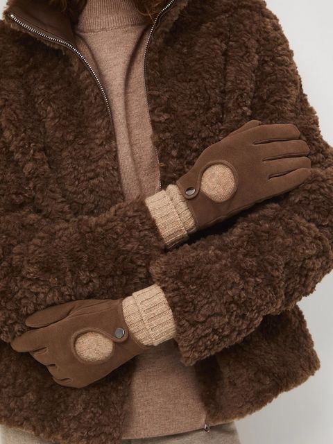 Medicine rękawiczki zamszowe damskie kolor brązowy - zdjęcie produktu nr 1