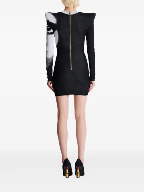Balmain face-motif mini dress - White