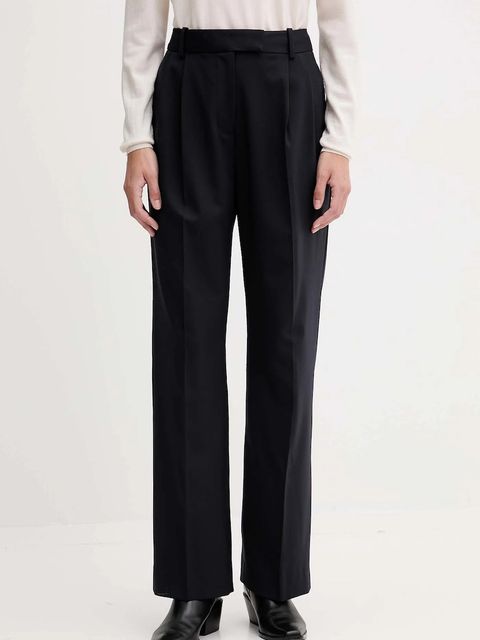 Tommy Hilfiger spodnie z dodatkiem wełny damskie kolor granatowy szerokie high waist WW0WW48352 - zdjęcie produktu nr 1