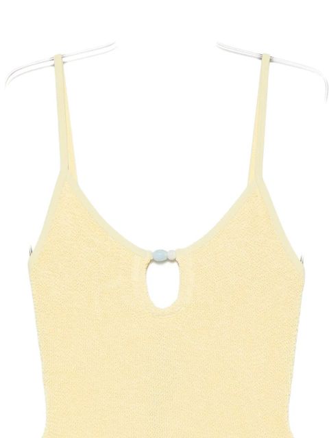 Hunza G Mia bead-embellished crinkle-effect swimsuit - Yellow