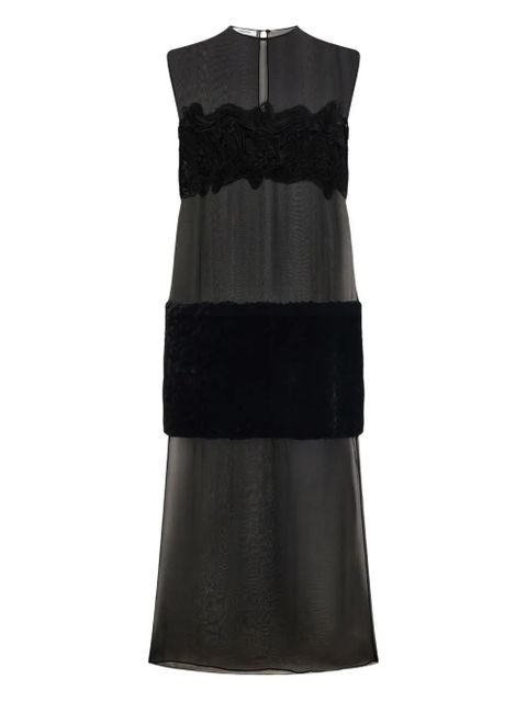 Ferragamo lace-shearling panel midi dress - Black - zdjęcie produktu nr 1