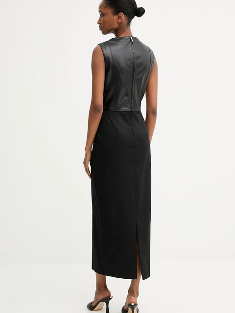 BOSS sukienka z domieszką wełny kolor czarny maxi prosta 50543504