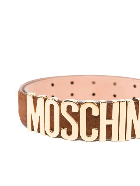 Moschino logo-plaque leather belt - Brown