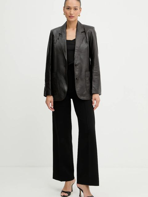 Pinko marynarka skórzana REIMAGINE by Patrick Mcdowell kolor brązowy oversize gładka 105090 A2JN