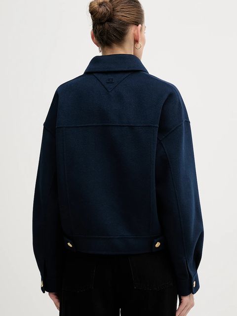 Tommy Hilfiger płaszcz z dodatkiem wełny kolor granatowy WW0WW47759