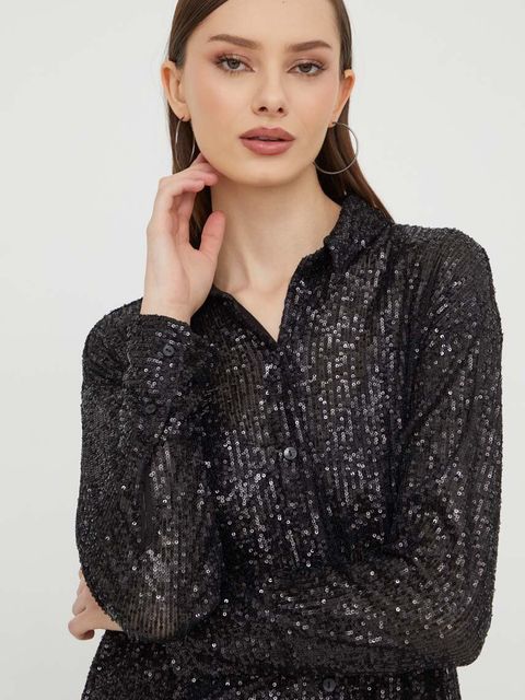 Abercrombie & Fitch koszula damska kolor czarny regular z kołnierzykiem klasycznym