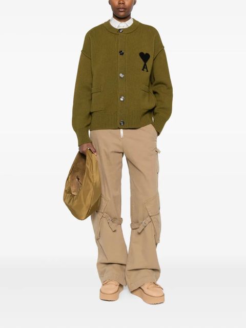 AMI Paris heart-logo patch-pocket cardigan - Brown