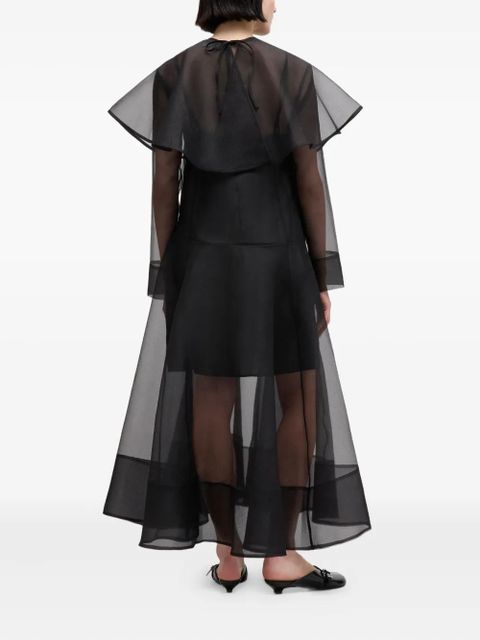 GANNI cape-sleeve organza maxi dress - Black
