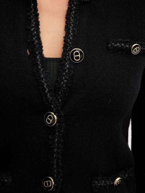 Twinset marynarka z dodatkiem wełny kolor czarny jednorzędowa gładka 252TT3040