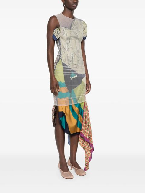 Marine Serre silk-scarves midi dress - Neutrals