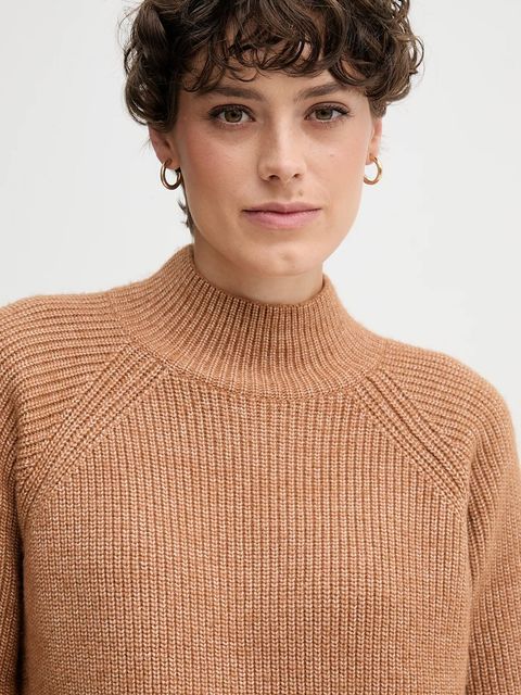 Calvin Klein Jeans sweter z domieszką wełny damski kolor brązowy z półgolfem LV044D372G