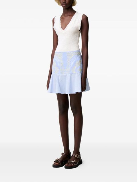 Claudie Pierlot embroidered striped-pattern A-line skirt - Blue