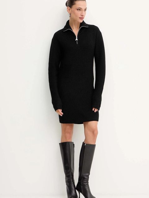 Patrizia Pepe sukienka z dodatkiem wełny kolor czarny mini prosta 2A2985 K9O3A